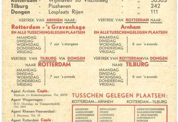 Dienstregeling van de N.V. Auto- en Motorbootdienst Copla, 1940.