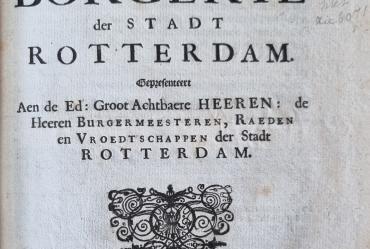 Titelpagina gedrukt pamflet Request van de Burgerij van de stad Rotterdam.