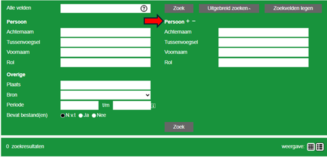 Screenshot van zoek resutaten formulier 