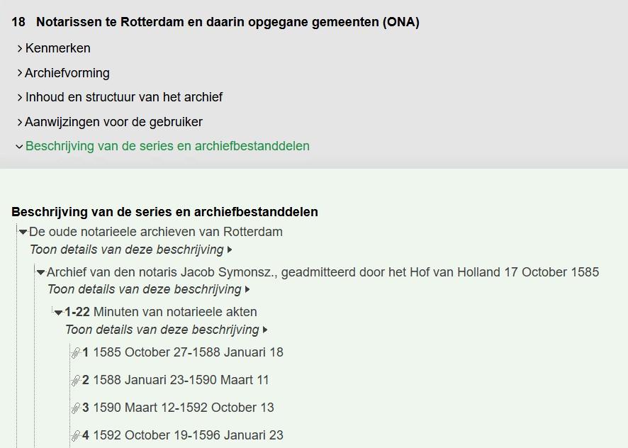 Een voorbeeld van de inventaris van archief 18