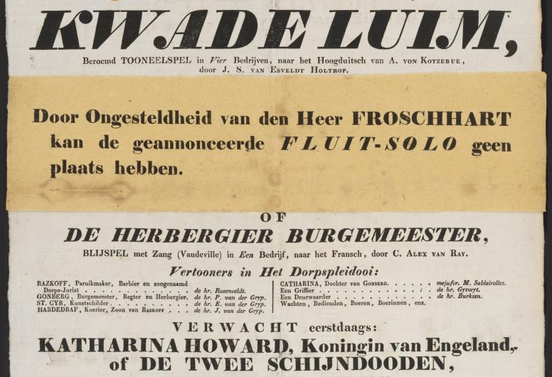 Affiche met de mededeling dat een speler ziek is geworden.