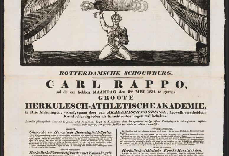 Affiche voor een show met acrobaten in 1834