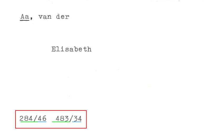 Een indexkaart met daarop de achternaam en voornaam van een persoon welke voorkomt in het Notarieel archief van Rotterdam. Ook staan er verwijzingen op naar een inventarisnummer en een pagina of aktenummer.