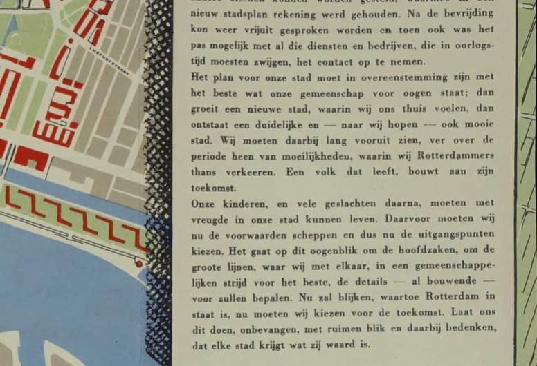 Tekst rechts op de folder Stadsplan Rotterdam'. 