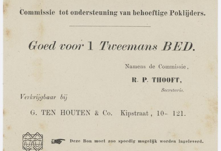 Een bon die werd uitgereikt aan mindervermogende slachtoffers van de pokkenepidemie