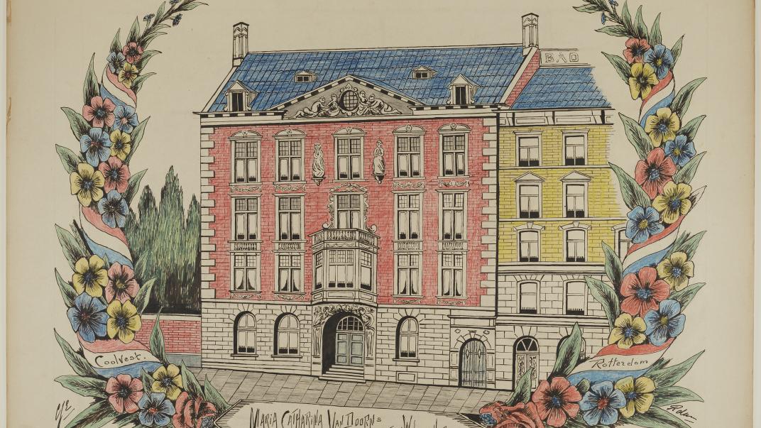 Het Maria Catharina van Doorens Vrouwengesticht van Weldadigheid aan de westzijde van het Coolvest.