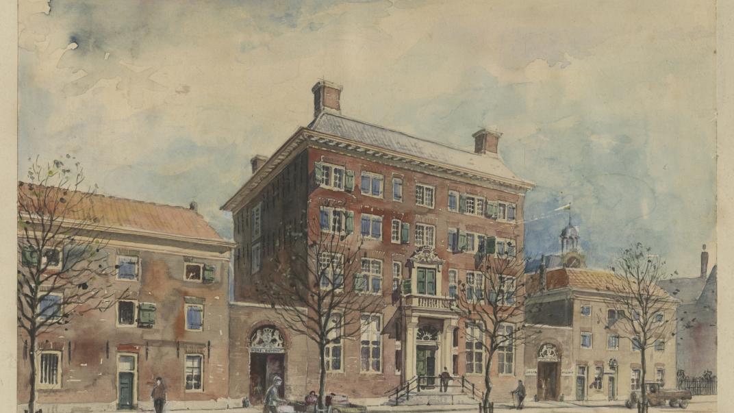 Het Oost-Indisch Huis aan de Boompjes op nummer 90. Getekend in 1936 door J. Verheul. Collectie Verheul 4081, documentnummer 1971-2198